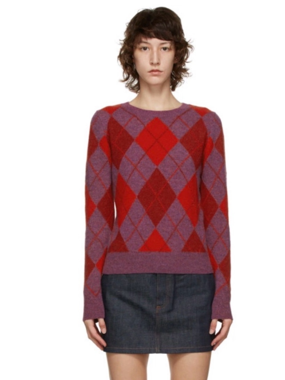 A.P.C. Argyle Crewneck Sweater in Red and Purple